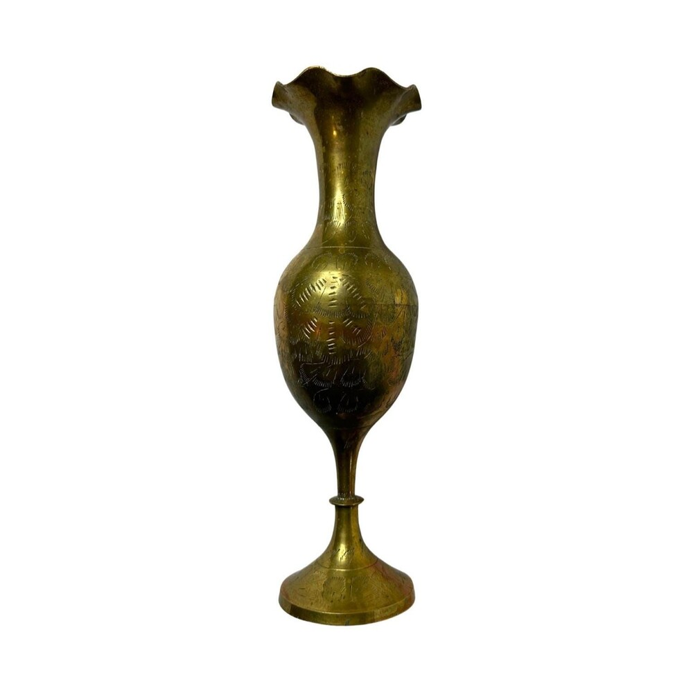 Vintage Tall Fluted Brass Vase, Mid Century Trumpet Bud Vase, Solid Brass Accent
